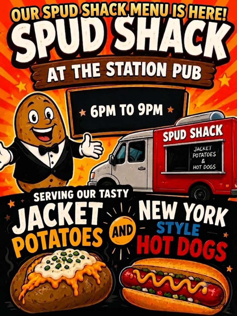 Spud Shack at The Station Pub — jacket potatoes and New York-style hot dogs, serving 6pm to 9pm
